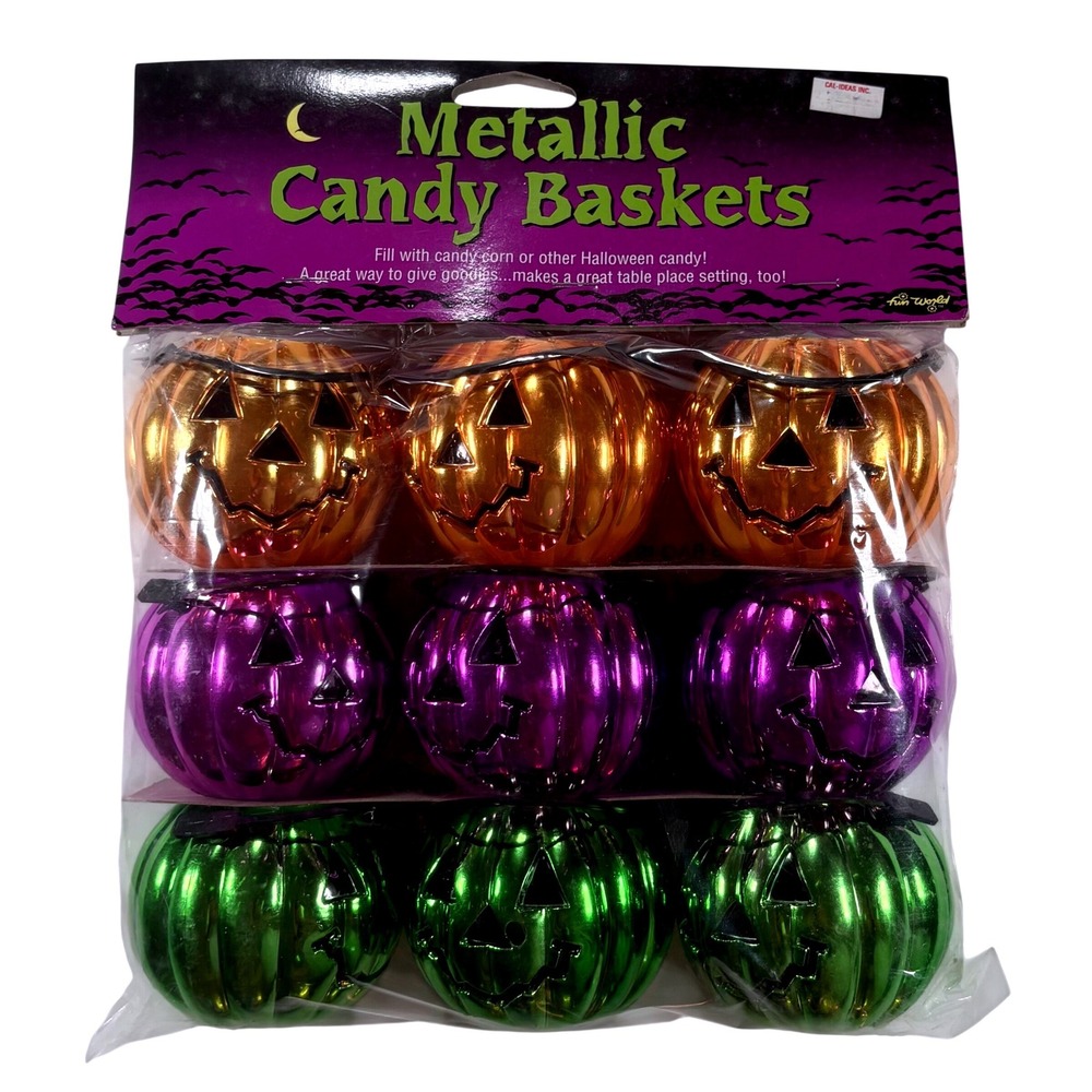 Fun World Metallic Halloween Candy Baskets Mini Pumpkins 9 Count Item 8806